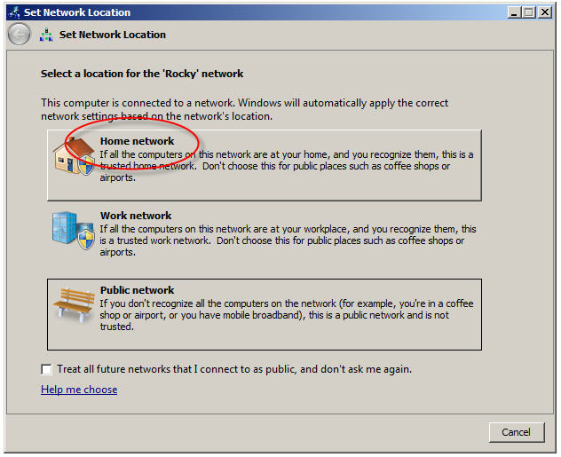 Set Network Location type Windows 7